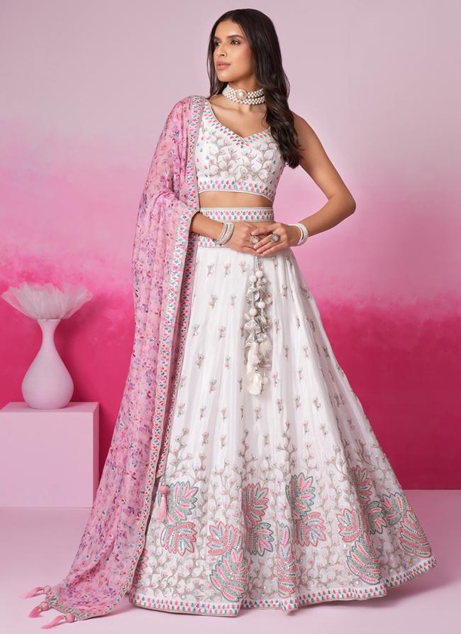 Poly Georgette Cream Bridal Wear Sequins Work Lehenga Choli